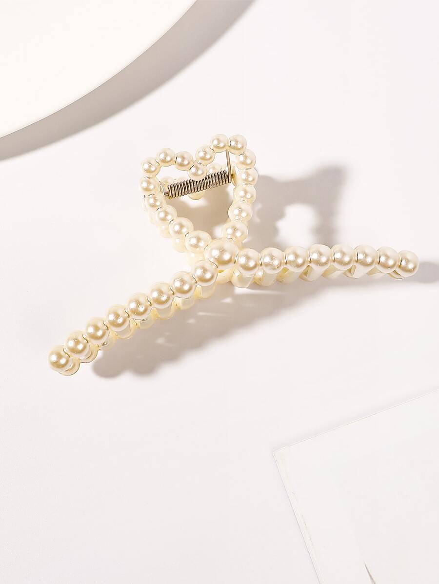 Faux Pearl Heart Decor Hair Claw - Màu be - Xem 1
