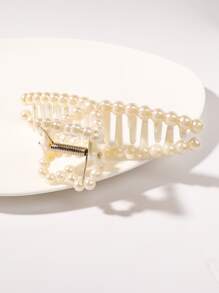 Faux Pearl Heart Decor Hair Claw - Màu be - Xem 2