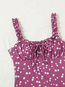 Soleia 小雛菊木耳邊胸部褶皺前繫帶吊帶連衣裙 - 彩色 - 查看 4