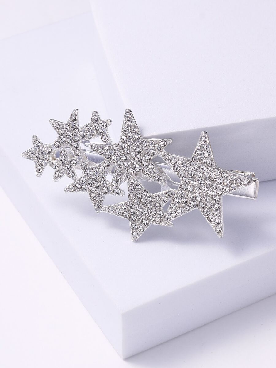 Rhinestone Star Decor Hair Clip Royal Tiaras - Silver - View 1