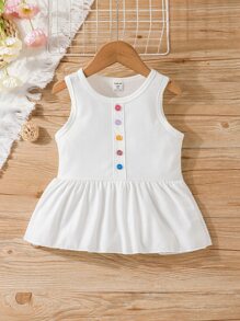 SHEIN Toddler Girls Ruffle Hem Tank Top & Geometric Print Paperbag Waist Shorts - Multicolor - View 5