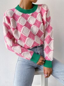 SHEIN Unity Argyle Pattern Drop Shoulder Jumper - Multicolor - View 1