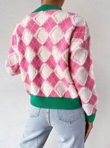 SHEIN Unity Argyle Pattern Drop Shoulder Jumper - Multicolor - View 2