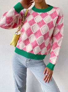 SHEIN Unity Argyle Pattern Drop Shoulder Jumper - Multicolor - View 3