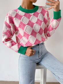 SHEIN Unity Argyle Pattern Drop Shoulder Jumper - Multicolor - View 5