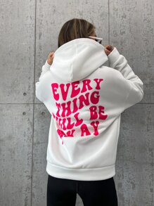 SHEIN Unity Slogan & Cartoon Kangaroo Pocket Drop Shoulder Hooded Pullover - White - View 6