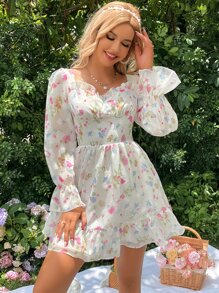 Vestido con estampado floral bajo con fruncido - Multicolor - Ver 6