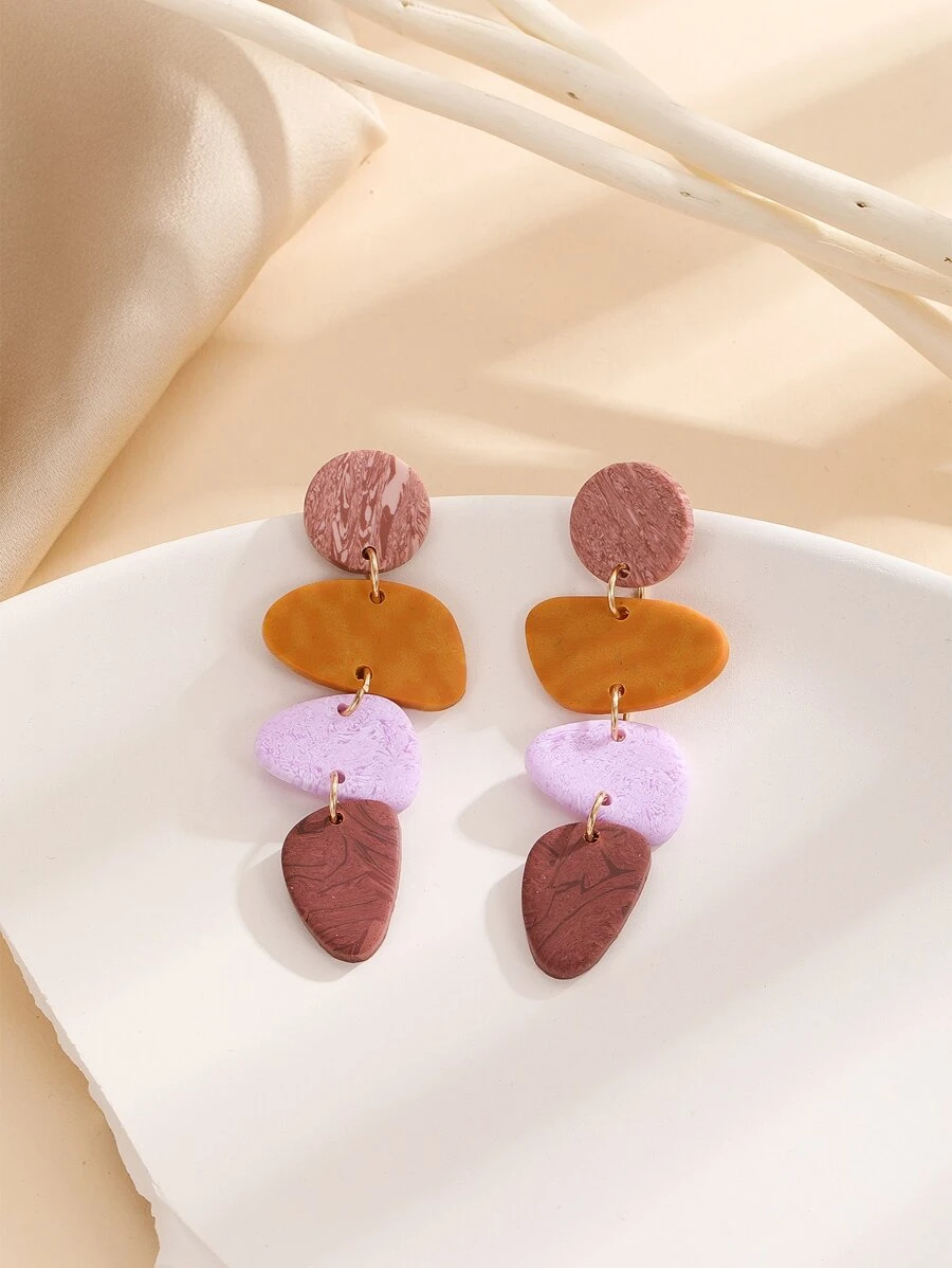 Geometric Drop Earrings - Multicolor - View 1