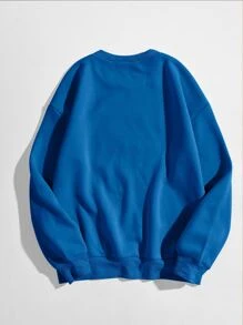 Chiquease Plus Letter Graphic Thermal Lined Sweatshirt - Blue - View 2