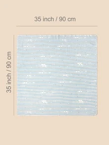 Bộ chăn và mũ 2 sọc in hình trẻ em - Xanh và trắng - Xem 3