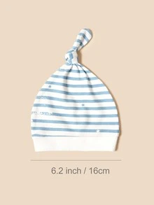 Bộ chăn và mũ 2 sọc in hình trẻ em - Xanh và trắng - Xem 4