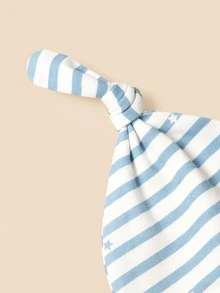 Bộ chăn và mũ 2 sọc in hình trẻ em - Xanh và trắng - Xem 6