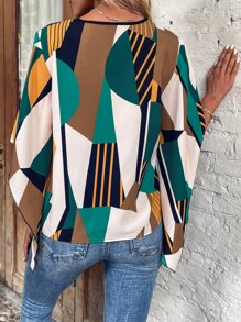 SHEIN LUNE 條紋印花V領襯衫 - 彩色 - 查看 2