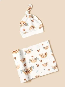 1 套印花婴儿襁褓毯（带帽子）、柔软舒适的婴儿襁褓包 - 彩色 - 查看 1