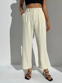 SHEIN PETITE Pantalon à taille haute avec détail plissé - Nude - Voir 3