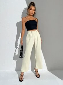 SHEIN PETITE Pantalon à taille haute avec détail plissé - Nude - Voir 5