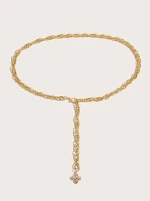 Thắt lưng dây chuyền trang trí hoa Rhinestone - Vàng - Xem 2