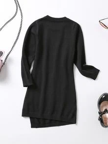 Toddler Girls Button Detail Fitted Jumper Dress - Black - View 2