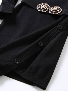 Toddler Girls Button Detail Fitted Jumper Dress - Black - View 7