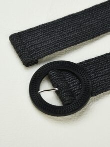 1pc Bohemian Style Elastic Waist Belt, Woven Straw Buckle Decor, Suitable For Women Dresses - Black - View 3