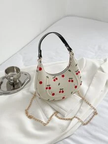 Allover Cherry Graphic Hobo Bag - White - View 1