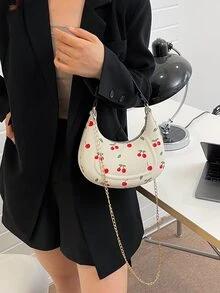 Allover Cherry Graphic Hobo Bag - White - View 3