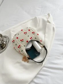Allover Cherry Graphic Hobo Bag - White - View 7