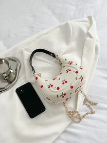 Allover Cherry Graphic Hobo Bag - White - View 8