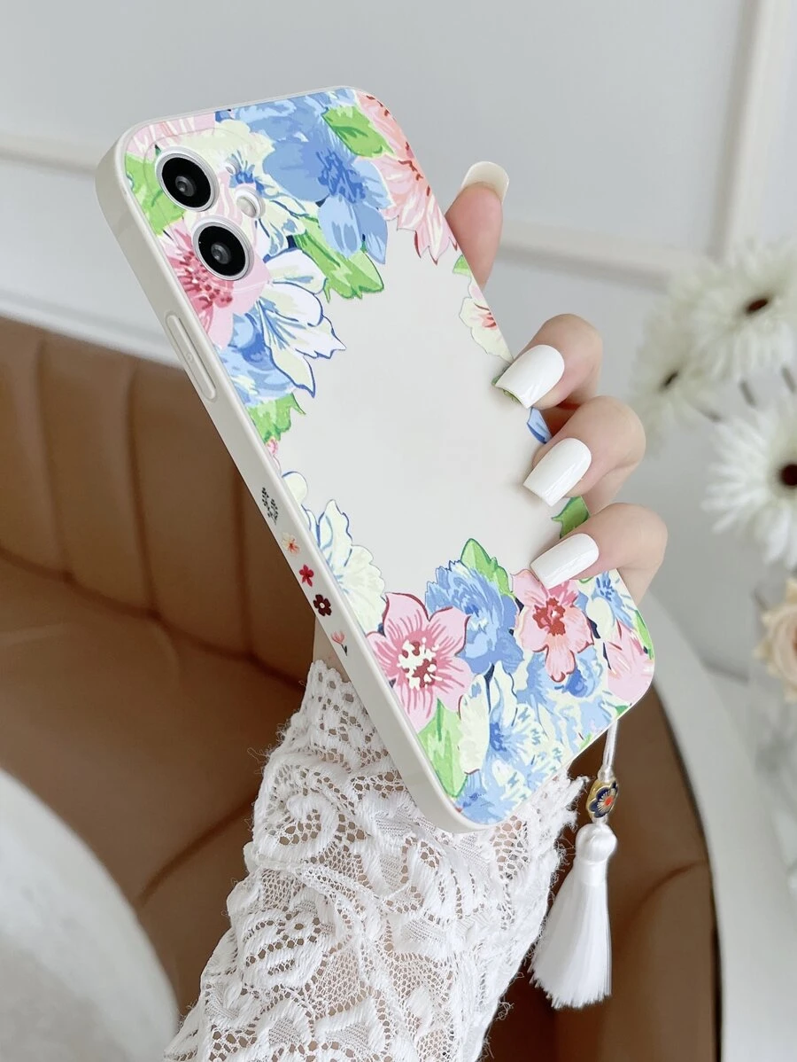 花卉图案手机壳，带流苏挂绳，国际版，非国内版 - 彩色 - 查看 1