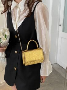 Solid Color, Mini, Fashionable PU, Branded, Elegant, Geometric Pattern Handbag - Gold - View 2