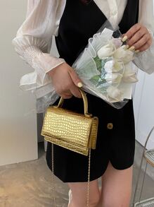 Solid Color, Mini, Fashionable PU, Branded, Elegant, Geometric Pattern Handbag - Gold - View 3