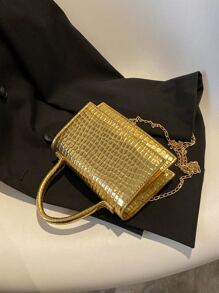 Solid Color, Mini, Fashionable PU, Branded, Elegant, Geometric Pattern Handbag - Gold - View 5