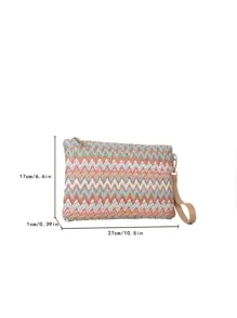 Woven Chevron Pattern Straw Bag With Wristlet For Festivals/Vacation/Holiday, Perfectly Matching With Vacation Outfits Women, Summer Straw Beach Bag For Women, Hottest Beach Bags For Women, Fashion Summer Vacation Bag, Beach Essentials Women Bags For Vacation & Holiday, Newest Holiday Bag