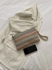 Woven Chevron Pattern Straw Bag With Wristlet For Festivals/Vacation/Holiday, Perfectly Matching With Vacation Outfits Women, Summer Straw Beach Bag For Women, Hottest Beach Bags For Women, Fashion Summer Vacation Bag, Beach Essentials Women Bags For Vacation & Holiday, Newest Holiday Bag