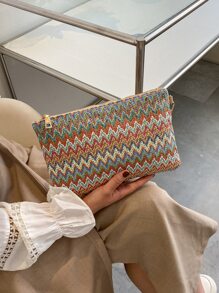 Woven Chevron Pattern Straw Bag With Wristlet For Festivals/Vacation/Holiday, Perfectly Matching With Vacation Outfits Women, Summer Straw Beach Bag For Women, Hottest Beach Bags For Women, Fashion Summer Vacation Bag, Beach Essentials Women Bags For Vacation & Holiday, Newest Holiday Bag