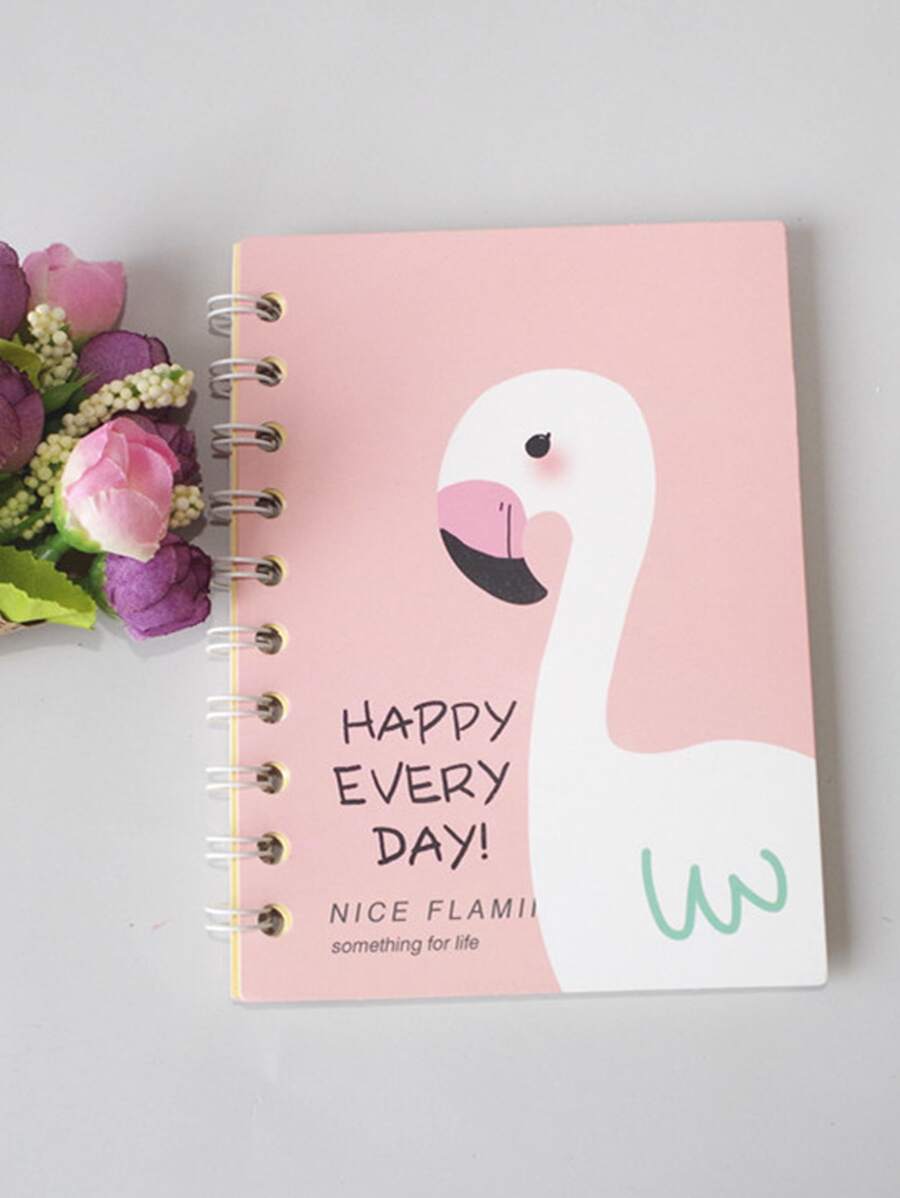 1pc Flamingo Pattern Cover Random Spiral Notebook - Pink - View 1