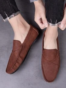 Men Stitch Detail Handmade Loafers - Brown - View 2