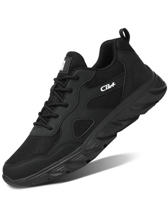 Men Letter Patch Lace-Up Front Sneakers, Round Toe Sporty Running Shoes For Daily Manfinity Basics