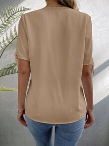 SHEIN Unity Top con estampado de dibujo con nudo de manga con abertura - Albaricoque - Ver 2