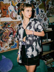 ROMWE Street Life 80s Allover Print Shirt - Black - View 1