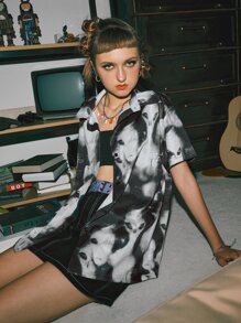 ROMWE Street Life 80s Allover Print Shirt - Black - View 3