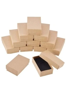 4pcs Simple Kraft Paper Jewelry Box, Jewelry Storage Box, Jewelry Packaging Box - Khaki - View 6