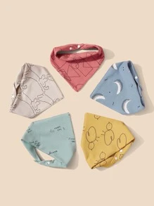 5入組嬰兒卡通圖案方巾