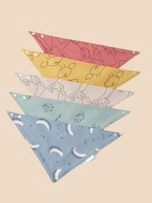 5入組嬰兒卡通圖案方巾