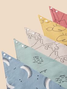 5入組嬰兒卡通圖案方巾