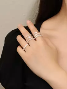 7 chiếc Nhẫn trang trí Rhinestone - Bạc - Xem 2