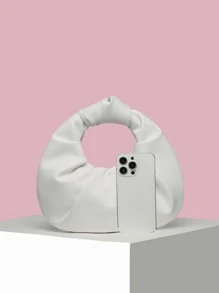 Women's Handbag With Cloud Pleats, Solid Color, Stylish With A Knot, Suitable For Going Out. - White - View 3