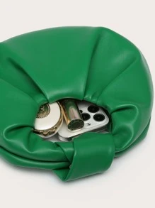 女士云褶手提包，纯色，结饰时尚，适合外出。