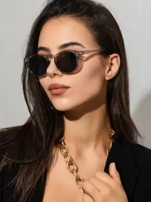 1pc Women's Fashion Multicolor Oval Small Frame Vintage Chic Stylish Casual Outdoor Ins Street Travel Fashion Glasses Beach Accessories For Women Glasses Shades Basics Fall Winter Women Outfits Clothes Business Casual Gifts For Summer Beach Vacation,Outdoor,Travel - Grey - View 2