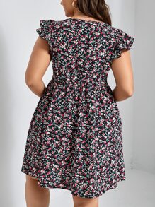 SHEIN Frenchy Plus Ditsy Floral Print Ruffle Trim Dress - Multicolor - View 6